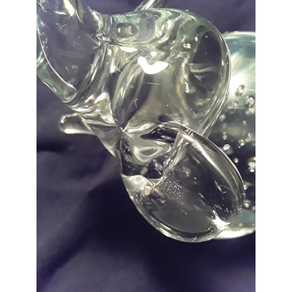 Glass Elephant Paperweight, Clear Bubbles Art Glass  Trunk Up  Figurine 4 